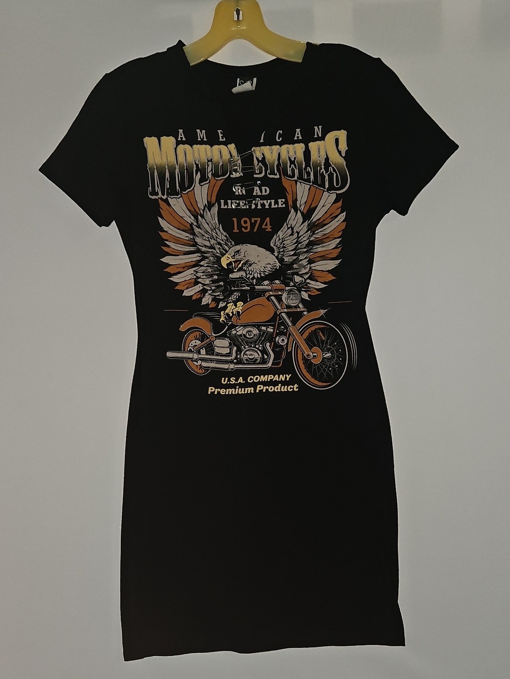 Black Graphic Motorcycle Tee Dress - 1974 Eagle Print